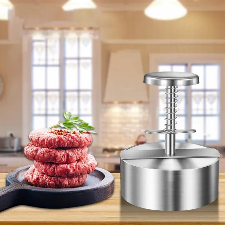 Stainless Steel Adjustable Burger Press Patty Maker (3.1″ & 4″) – Non-Stick Hamburger Mold for BBQ & Grill - Round Kabab Mold