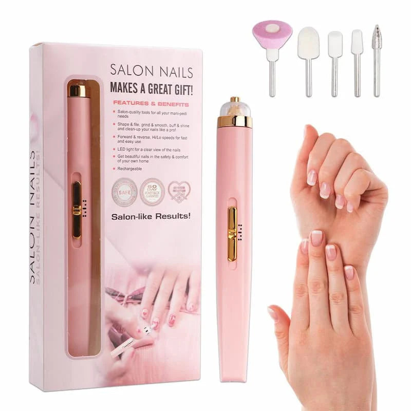 Electronic Rechargeable Nail File and Full Manicure and Pedicure Tool Kit, Electronic Nail Filer, Buffer, Shiner, Cuticles and Nail Polish Remover