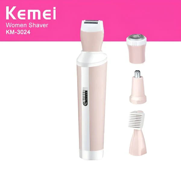 4-in-1 Rechargeable Hair Remover Shaver for Women - Women's Epilator - Kemei KM-3024 - Electric Epilator & Shaver Suit for Women - Hair removal device for girls