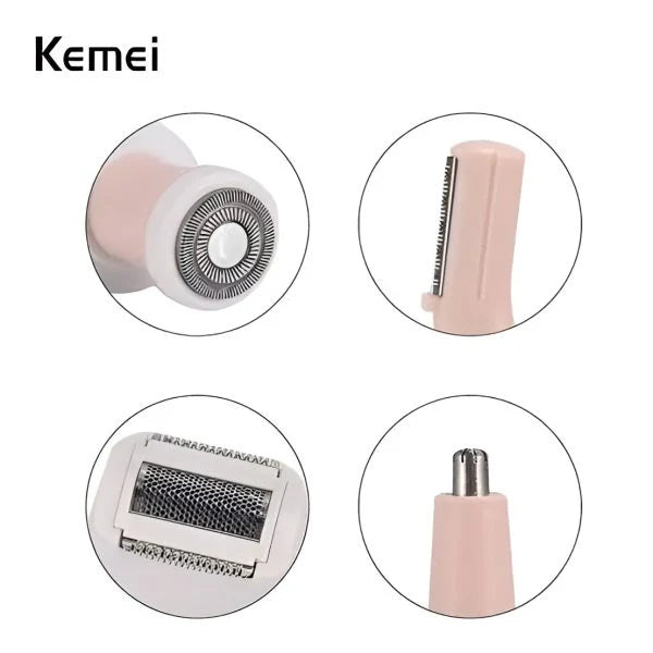 4-in-1 Rechargeable Hair Remover Shaver for Women - Women's Epilator - Kemei KM-3024 - Electric Epilator & Shaver Suit for Women - Hair removal device for girls