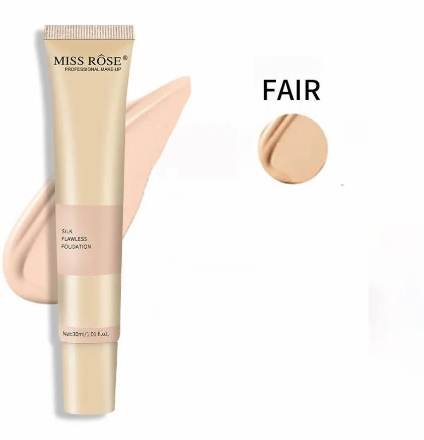 Miss Rose Silk Flawless Foundation Base 30ML High Coverage Liquid Foundation Waterproof Long Lasting Natural Makeup Base