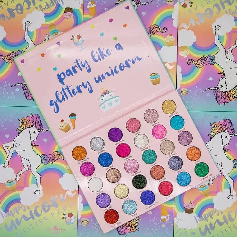 Happy Unicorn 30-Color Glitter Eyeshadow Palette | Party & Glam Makeup